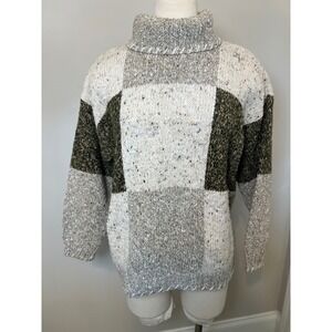 Vintage Lizwear Petite Chunky Knit Colorblock Speckled Turtleneck Sweater‎ S